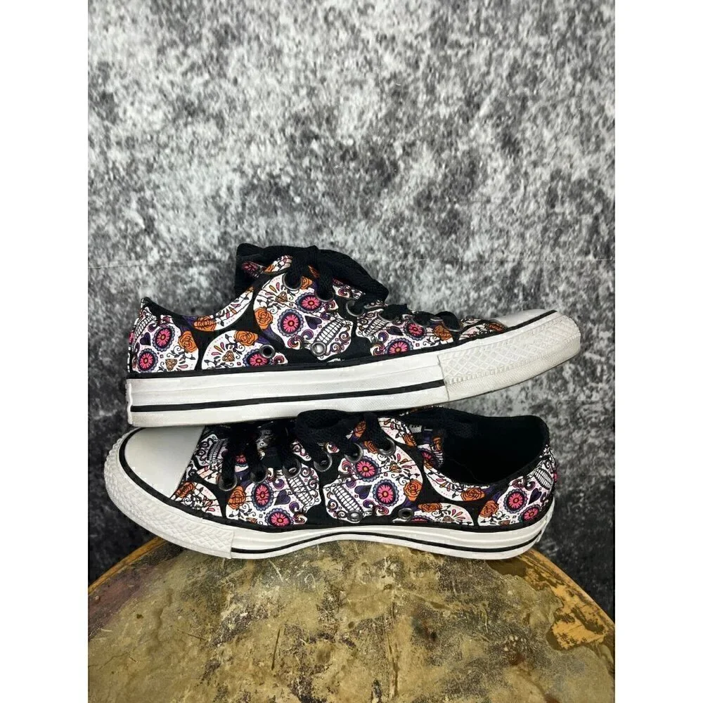 Converse shoes Women 7 men 5 All Star Sugar Skull Black Day Of The Dead Sneakers